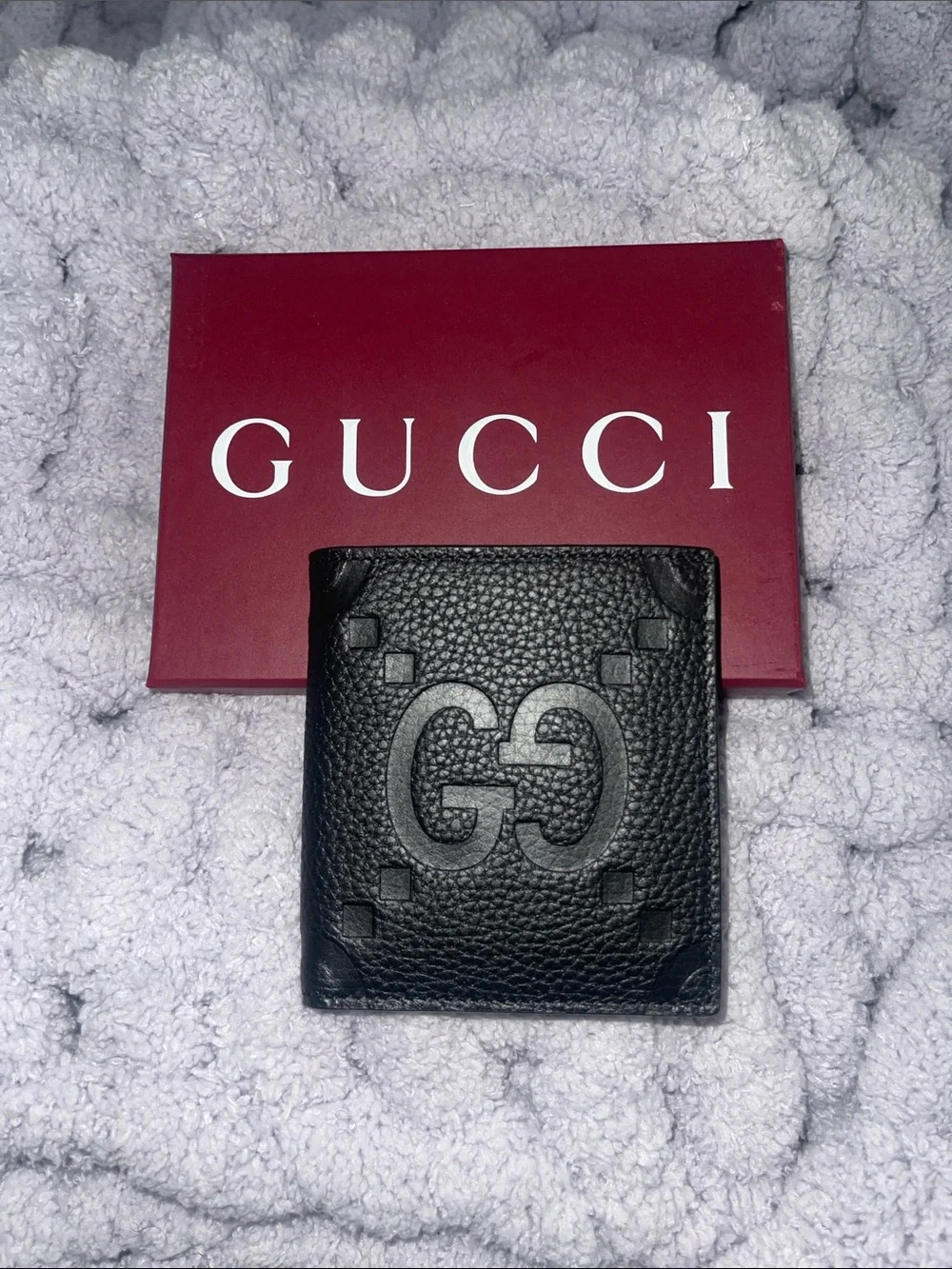 Gucci Black Leather wallet with Embossed Jumbo GG